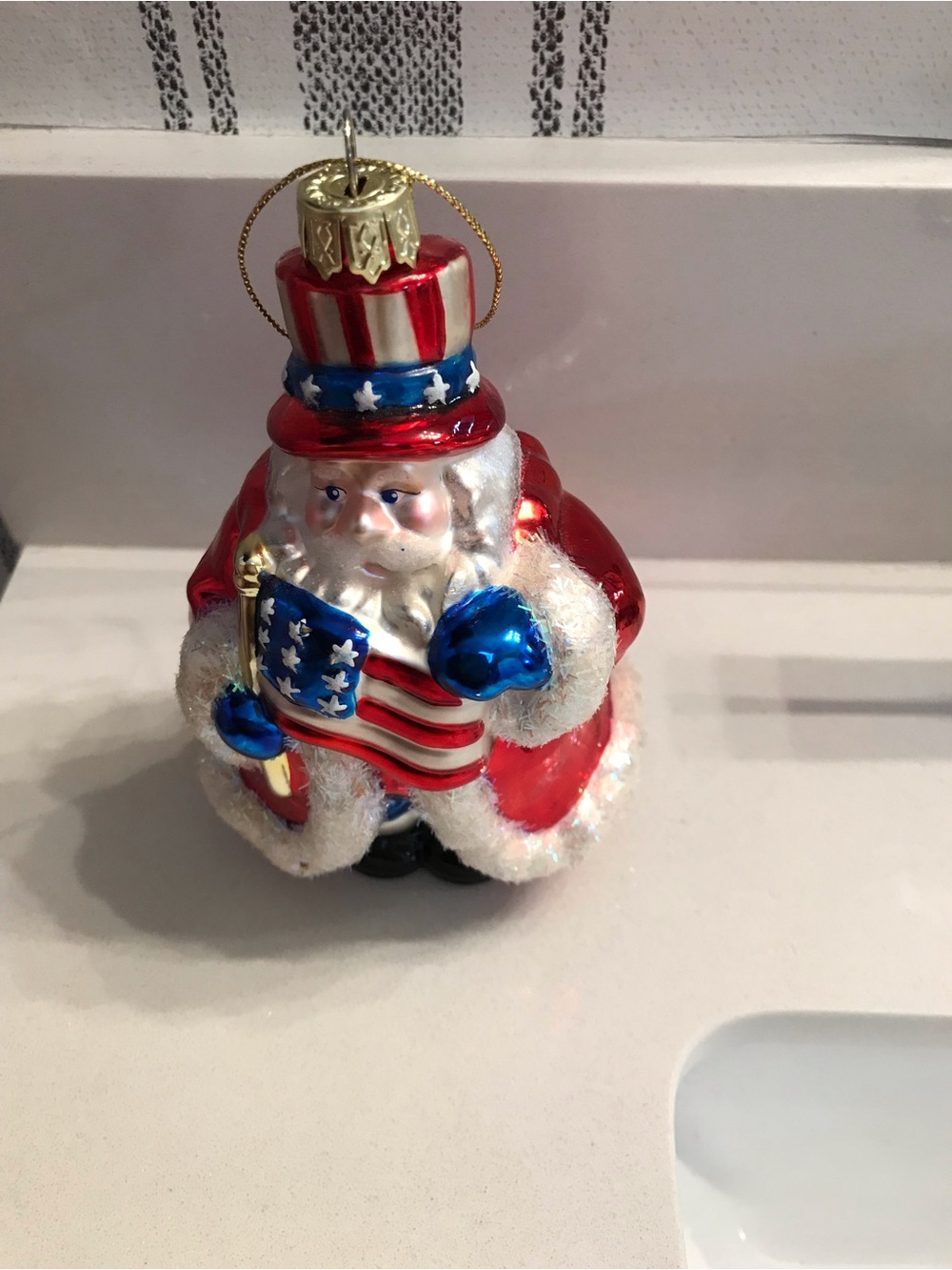Vintage Lao Mai Blown Glass Patriotic USA Santa Christmas Ornament